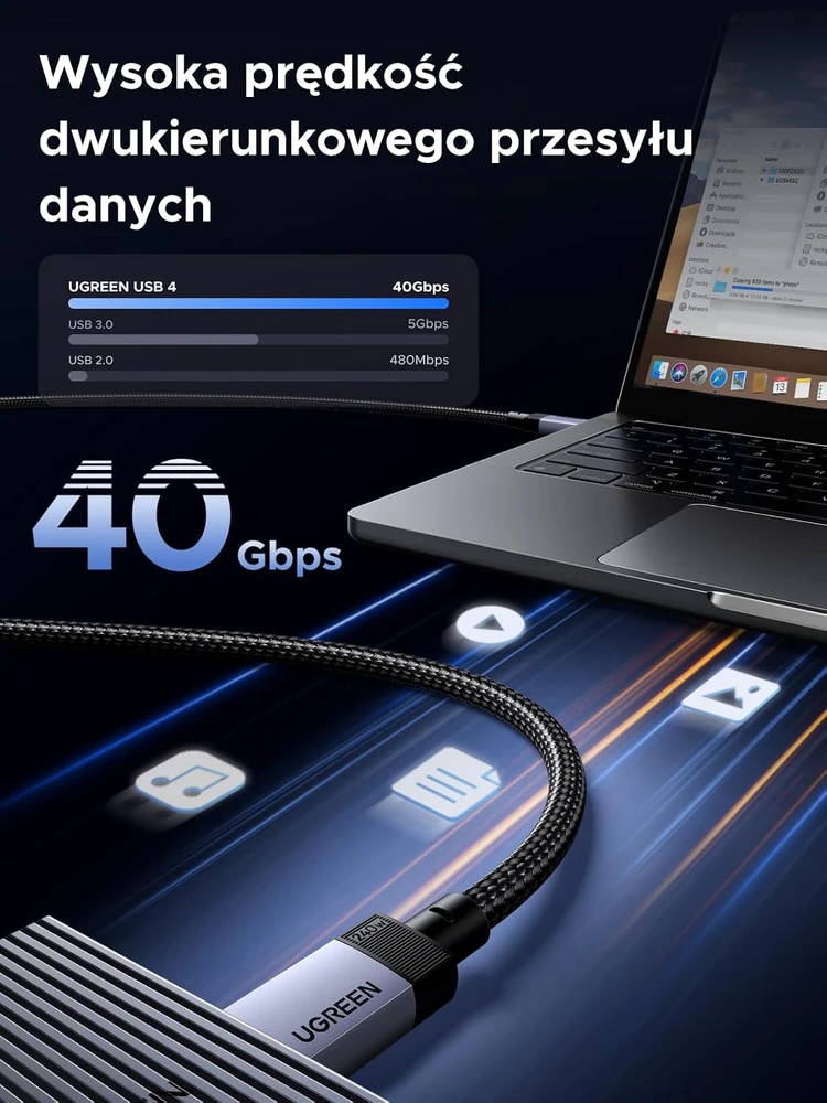 Kabelis USB C - USB C 1m USB4 240W 40Gbit/s 8K@60Hz Thunderbolt 4 suderinamas L705 UGREEN