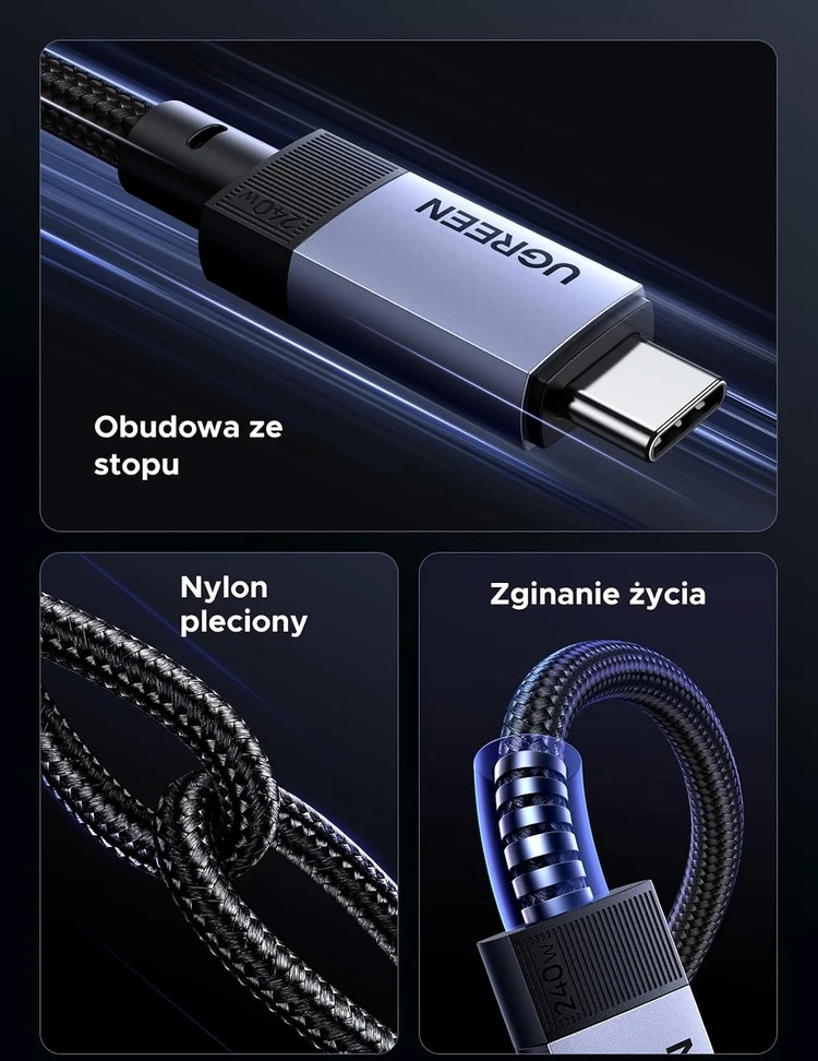 Kabelis USB C - USB C 1m USB4 240W 40Gbit/s 8K@60Hz Thunderbolt 4 suderinamas L705 UGREEN