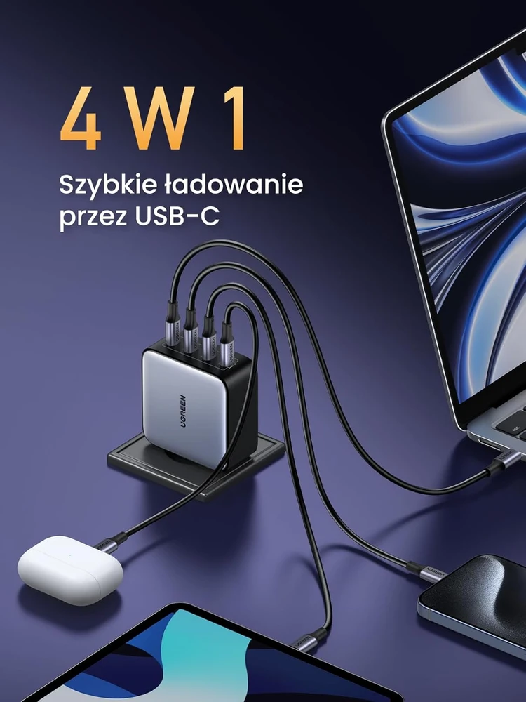 UGREEN USB-C įkroviklis 100 W, 4 USB-C lizdai, GaN, PPS, PD, Nexode 35534
