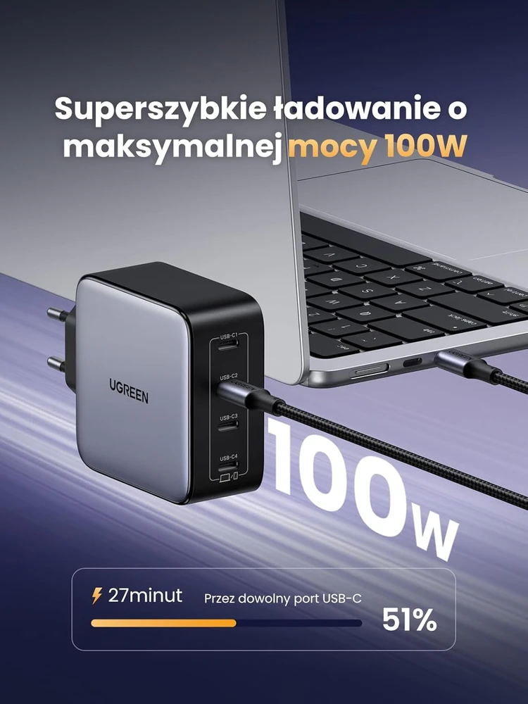 UGREEN USB-C įkroviklis 100 W, 4 USB-C lizdai, GaN, PPS, PD, Nexode 35534