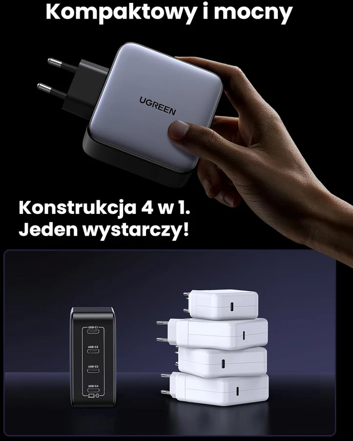 UGREEN USB-C įkroviklis 100 W, 4 USB-C lizdai, GaN, PPS, PD, Nexode 35534