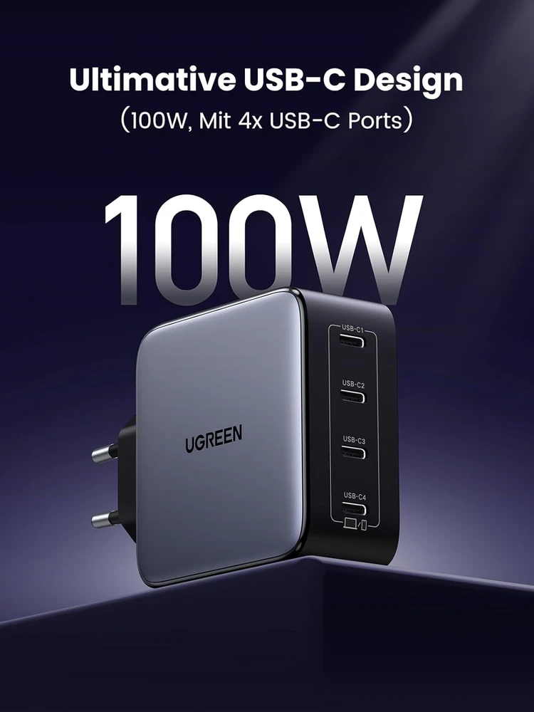 UGREEN USB-C įkroviklis 100 W, 4 USB-C lizdai, GaN, PPS, PD, Nexode 35534