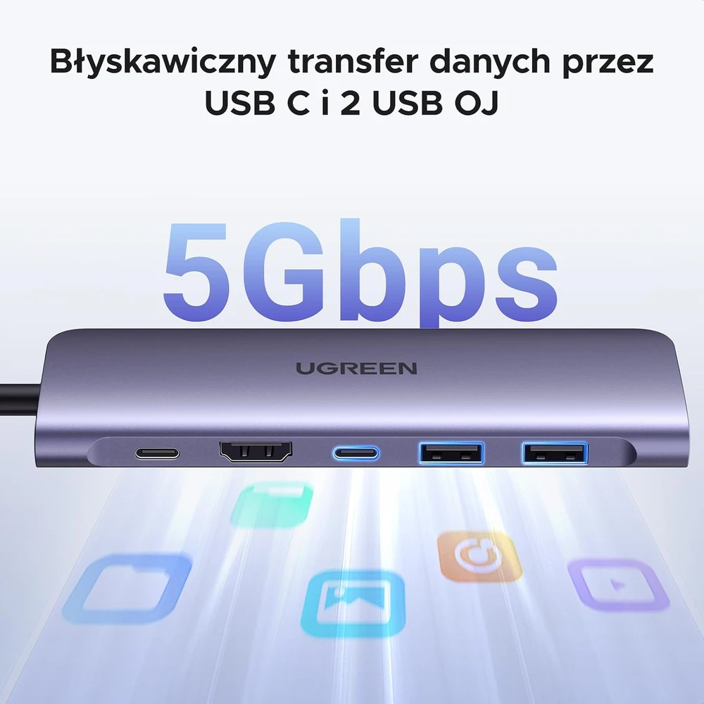 Adapteris HUB UGREEN CM195 USB-C prie HDMI, 2x USB-A 3.0, SD/TF, PD