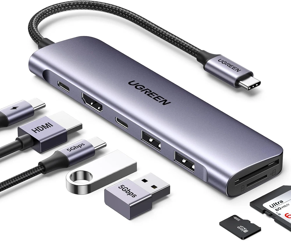 Adapteris HUB UGREEN CM195 USB-C prie HDMI, 2x USB-A 3.0, SD/TF, PD