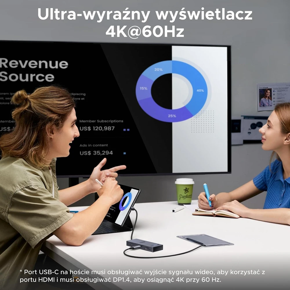 UGREEN USB-C šakotuvas 8 jungčių su HDMI 4K 60 Hz ir PD 100 W, 75027