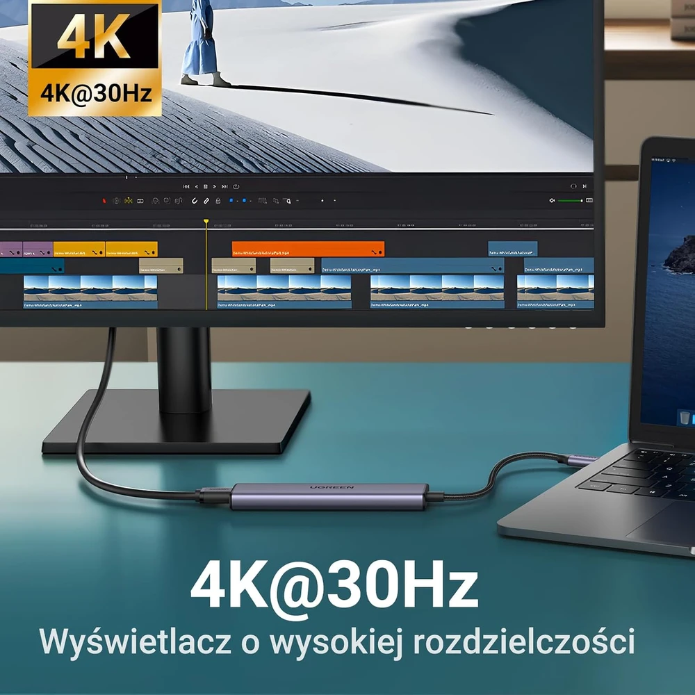Adapteris HUB UGREEN CM478 USB-C prie HDMI, USB-A 3.0, 2x USB-A 2.0, PD