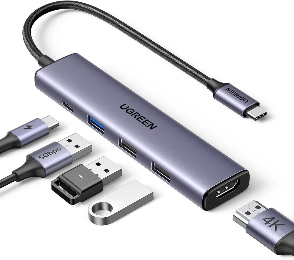 Adapteris HUB UGREEN CM478 USB-C prie HDMI, USB-A 3.0, 2x USB-A 2.0, PD