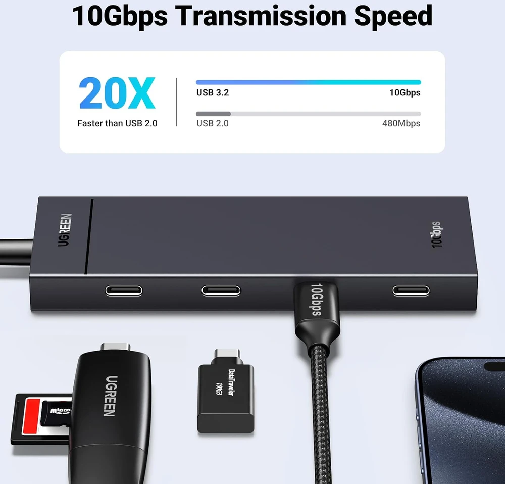 Ugreen Šakotuvas USB-C 4 prievadų (USB-C 3.2 Gen2) 30cm, juodas