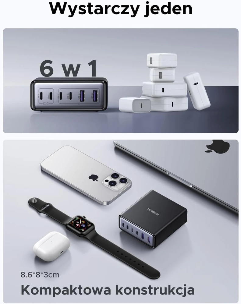 UGREEN USB-C stalinė įkrovimo stotelė 100 W, 6 prievadų, modelis 65190