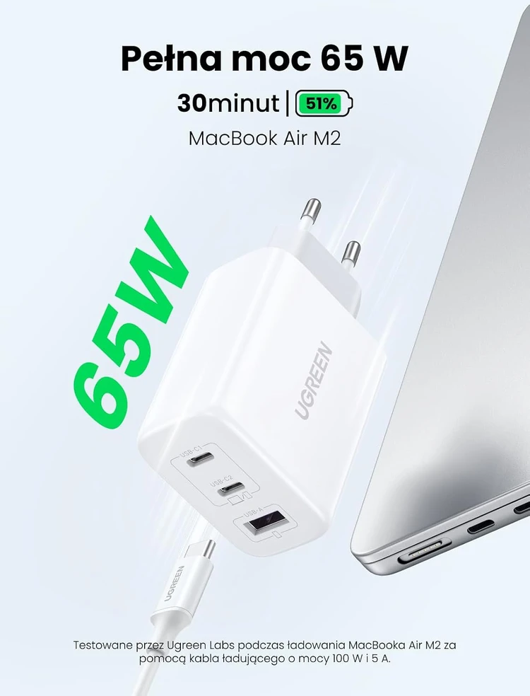 UGREEN USB-C tinklo įkroviklis 65 W su 3 prievadais ir PPS, CD275