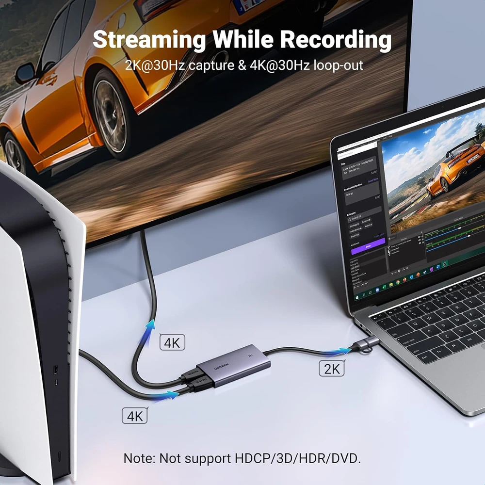 UGREEN vaizdo fiksavimo kortelė su HDMI 4K30Hz kilpiniu išėjimu ir USB 2K30Hz 25773