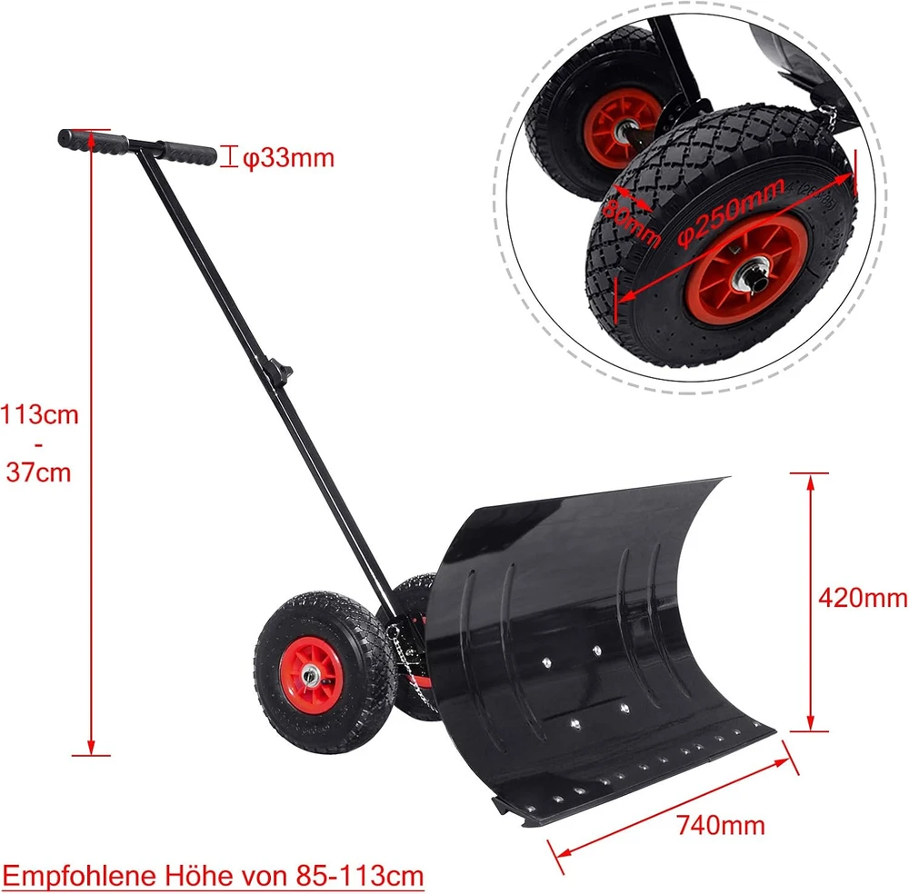UISEBRT sniego stūmimo kastuvas su ratukais, 75 cm, reguliuojamas UIS-HAG6215