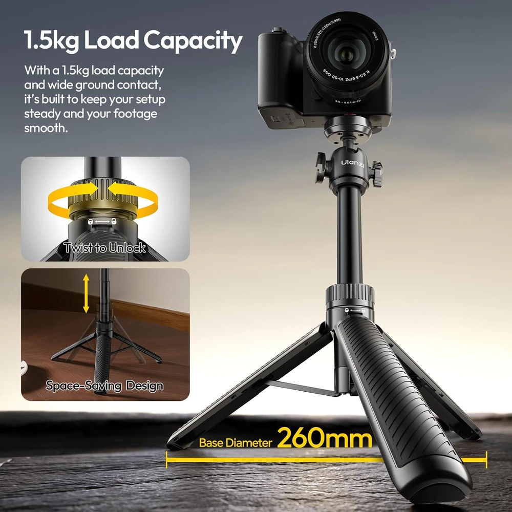 Ulanzi fotoaparato trikojis MT90 CKA 2 viename su greitu atlaisvinimu, 62 cm, 1,5kg keliamoji galia, galvutė 360°