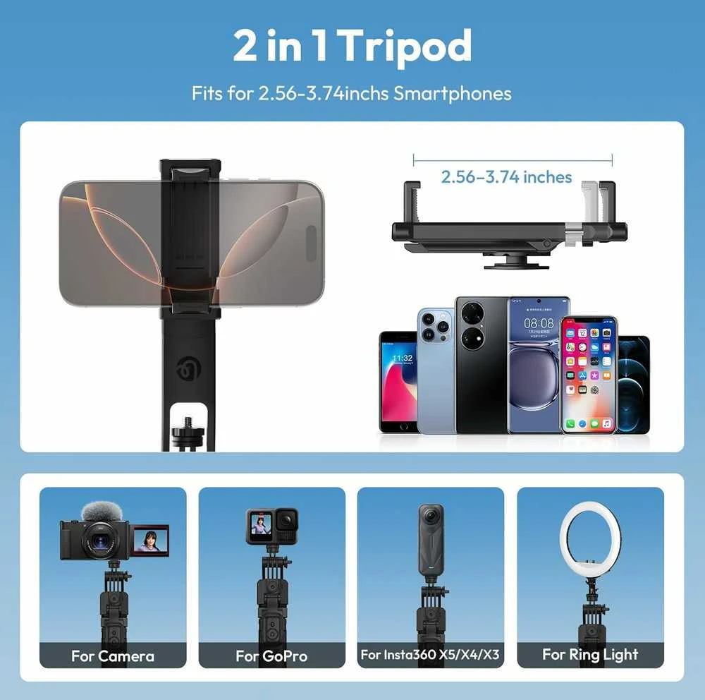 Ulanzi TT23 165 cm išmanusis trikojis su 360° veido sekimu ir Bluetooth nuotolinio valdymo pultu