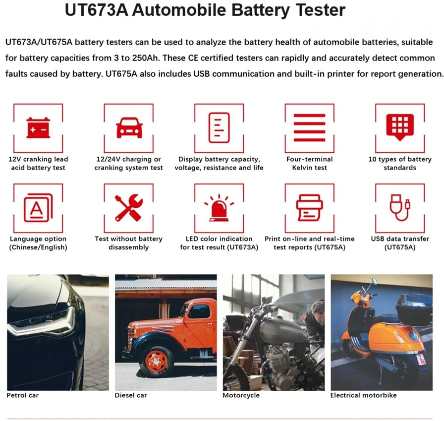 Akumuliatoriaus testeris UT673A UNI-T