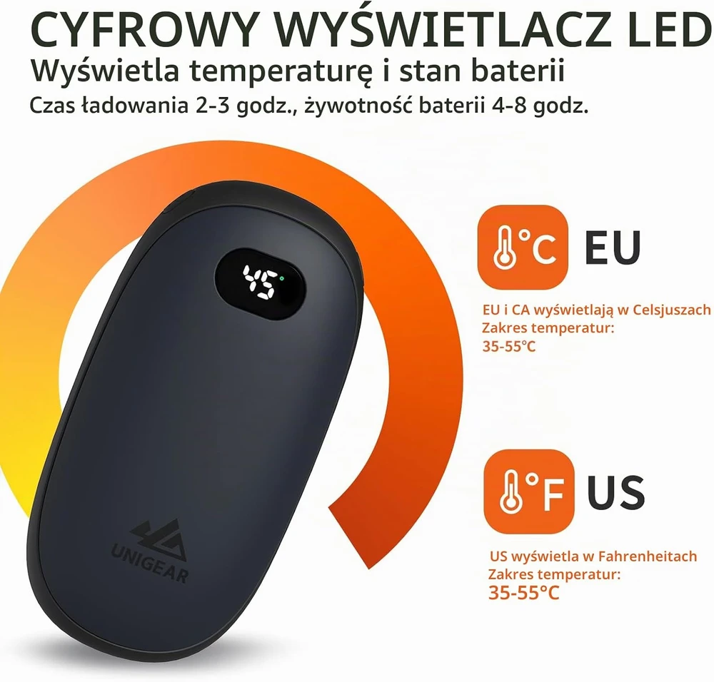 Unigear akumuliatorinis rankų šildytuvas, 5200 mAh, 35–55 °C, HW01
