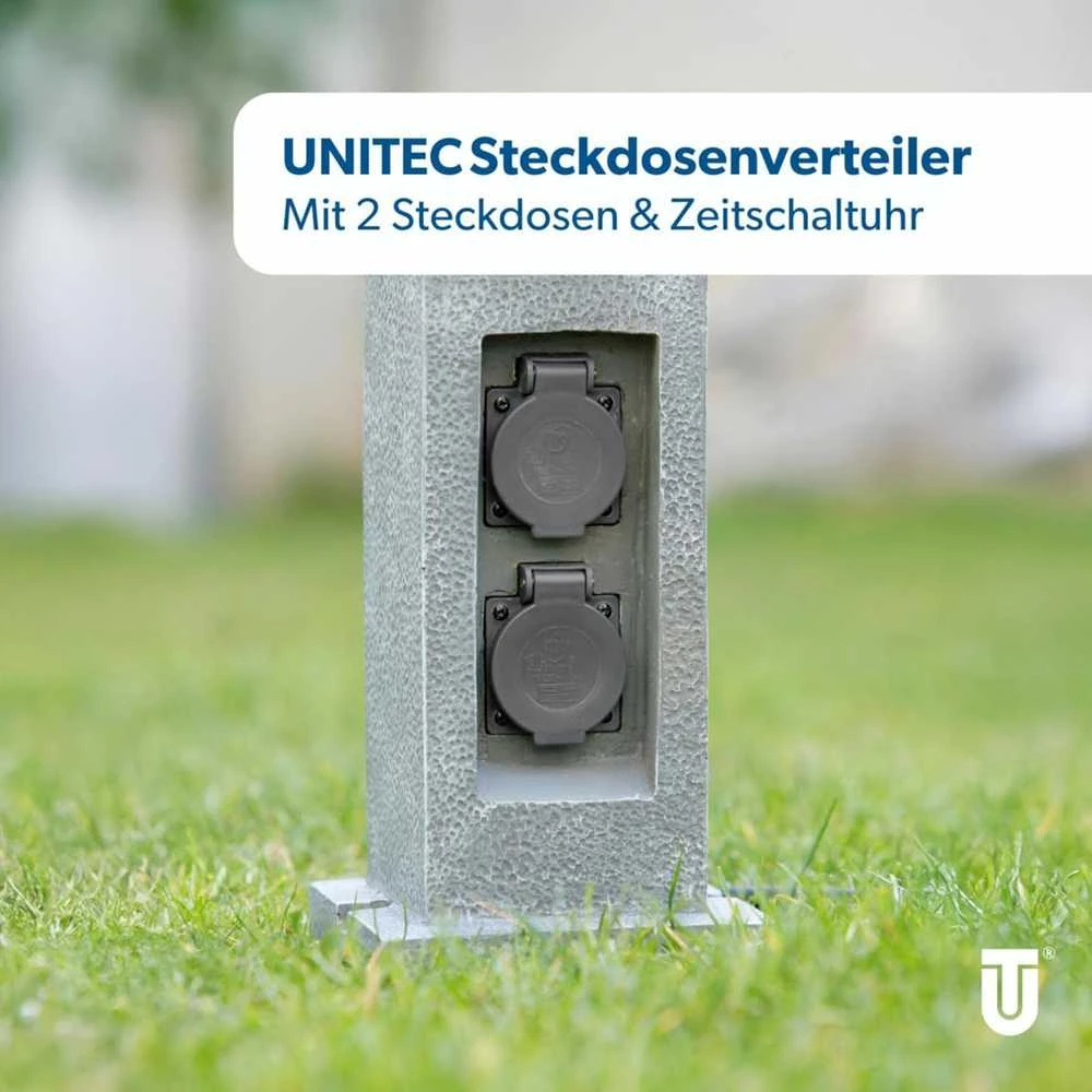 Unitec lauko elektros lizdų skirstytuvas su laikmačiu, 2 lizdai, IP44, granitinis dizainas, 3680 W, 42443