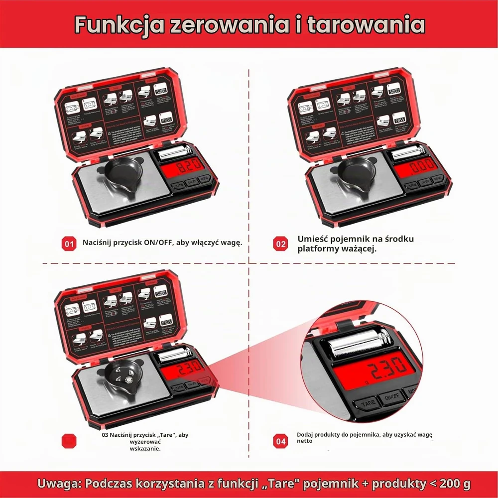 UNIWEIGH kišeninės skaitmeninės svarstyklės 200 g, 0,01 g tikslumas, P2-200-R