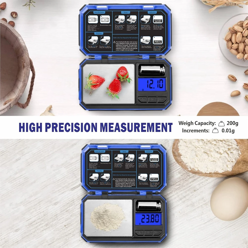 UNIWEIGH kišeninės skaitmeninės svarstyklės 200 g, 0,01 g, LCD, P2-200-Bl