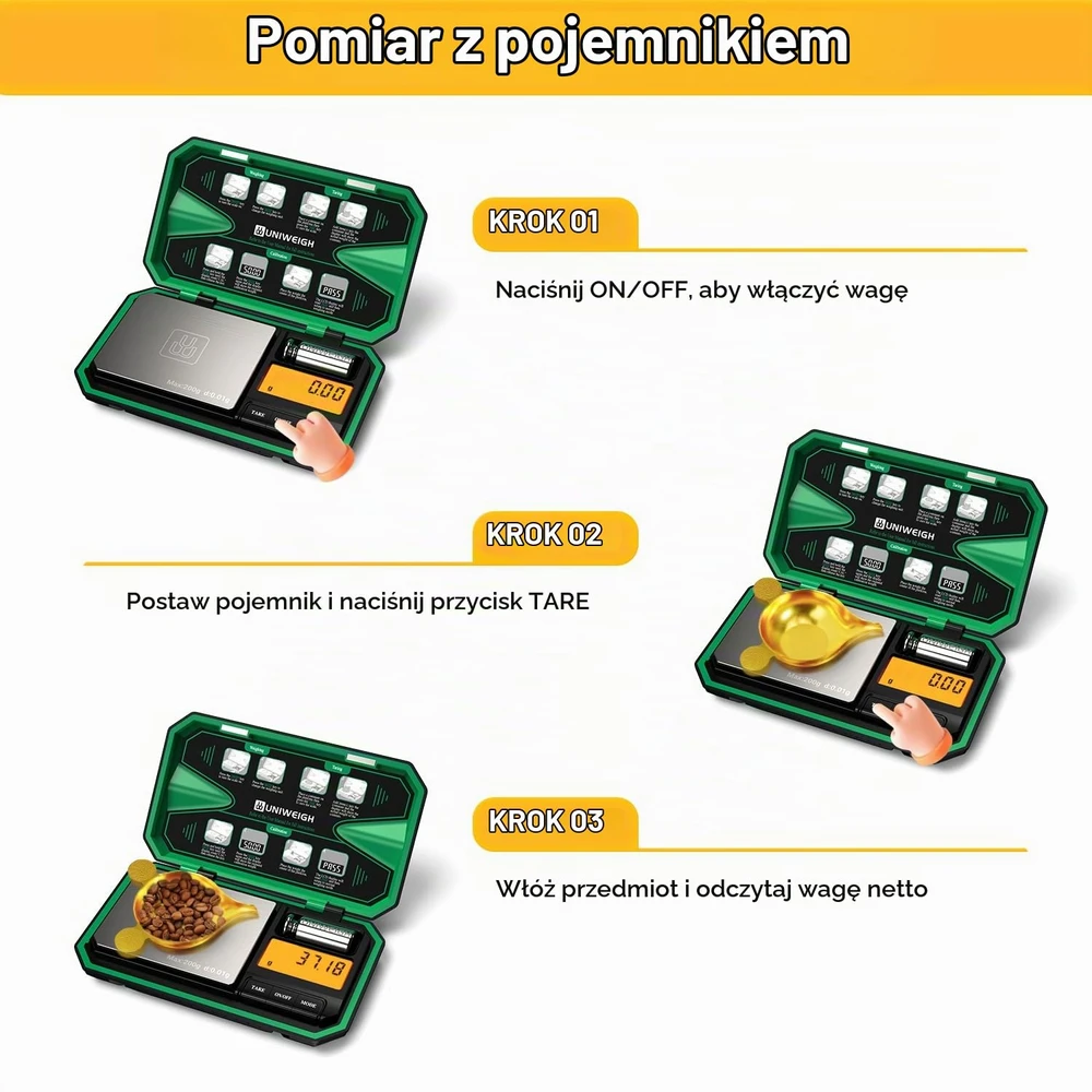 UNIWEIGH kišeninės skaitmeninės svarstyklės 200 g, 0,01 g, LCD, P-200
