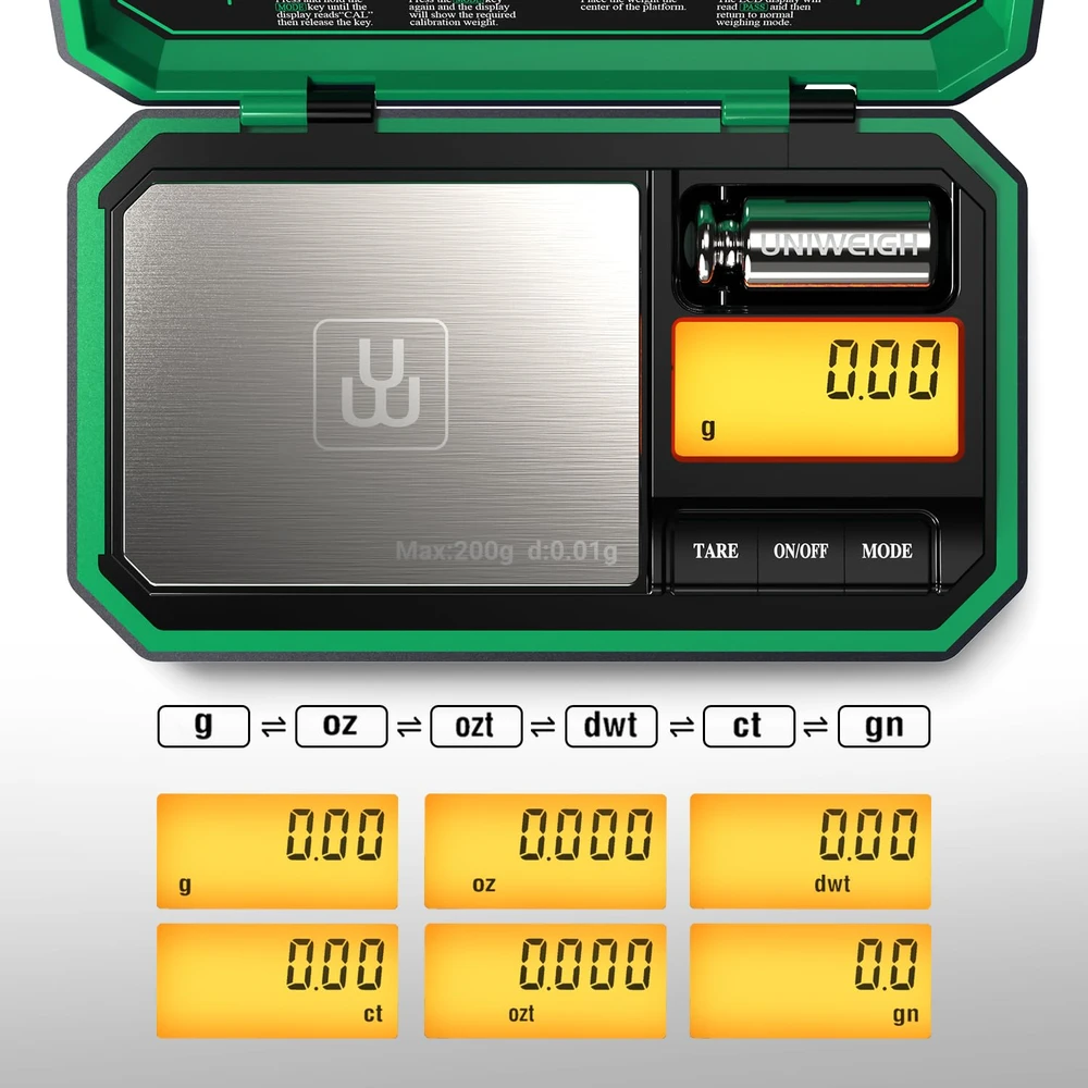 UNIWEIGH kišeninės skaitmeninės svarstyklės 200 g, 0,01 g, LCD, P-200