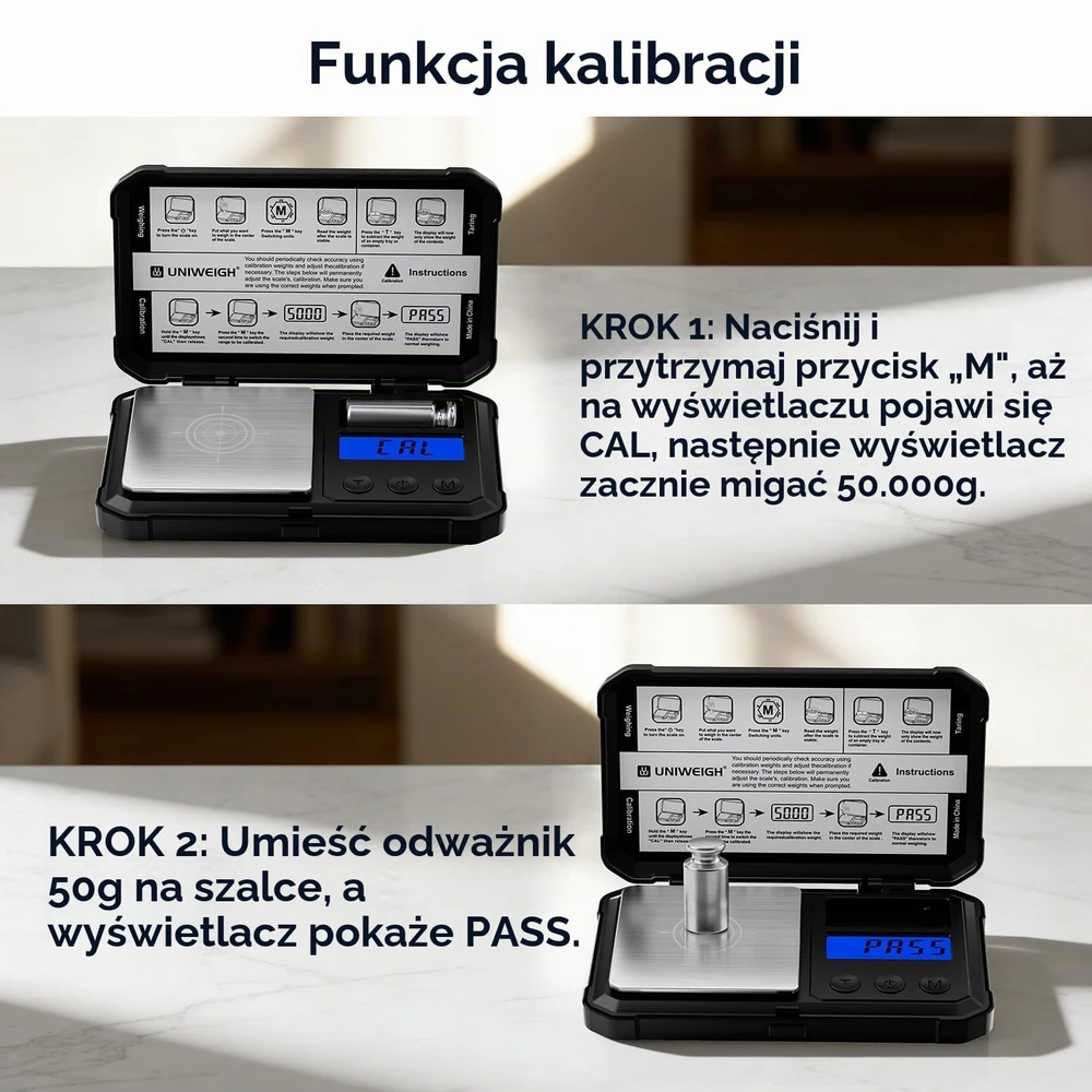 UNIWEIGH miligraminės svarstyklės 50 g, 0,001 g tikslumas, LCD ekranas, UNI-1834-BL50