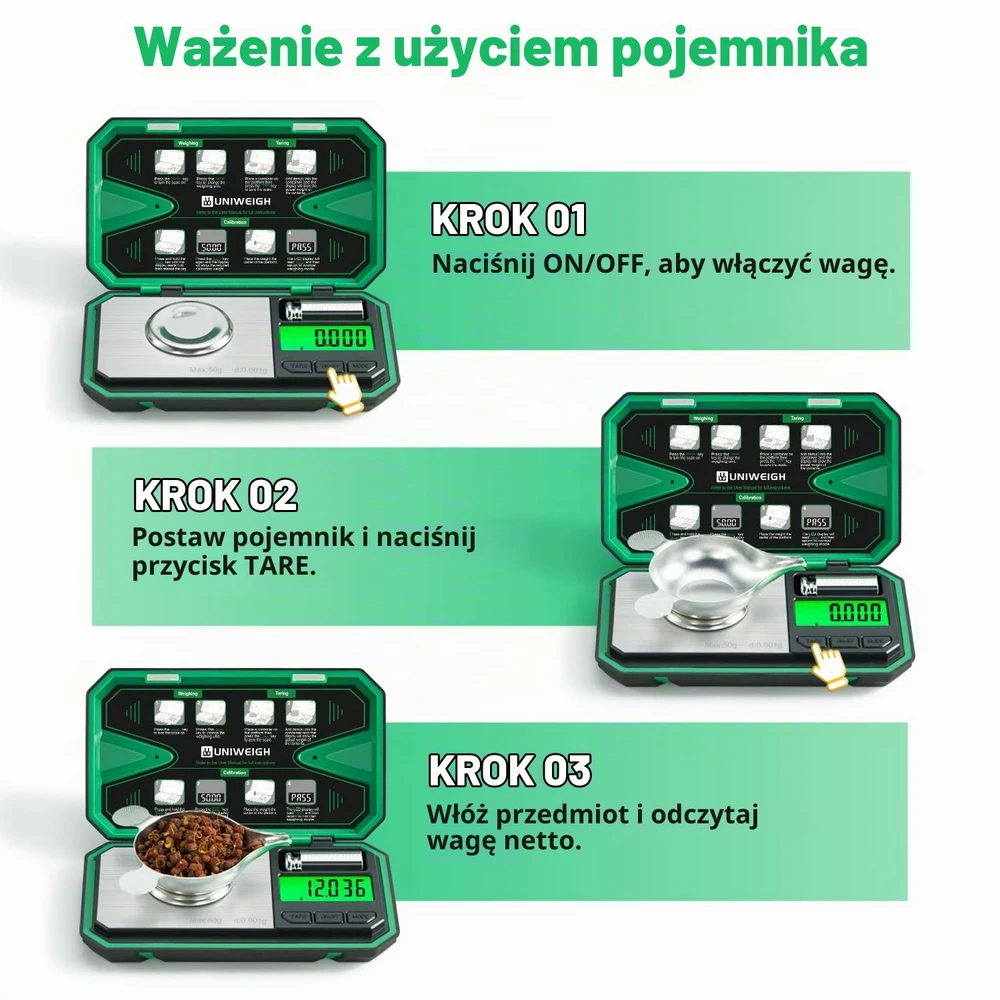 UNIWEIGH miligraminės svarstyklės 50 g, 0,001 g tikslumo su LCD ekranu UNI-P-50