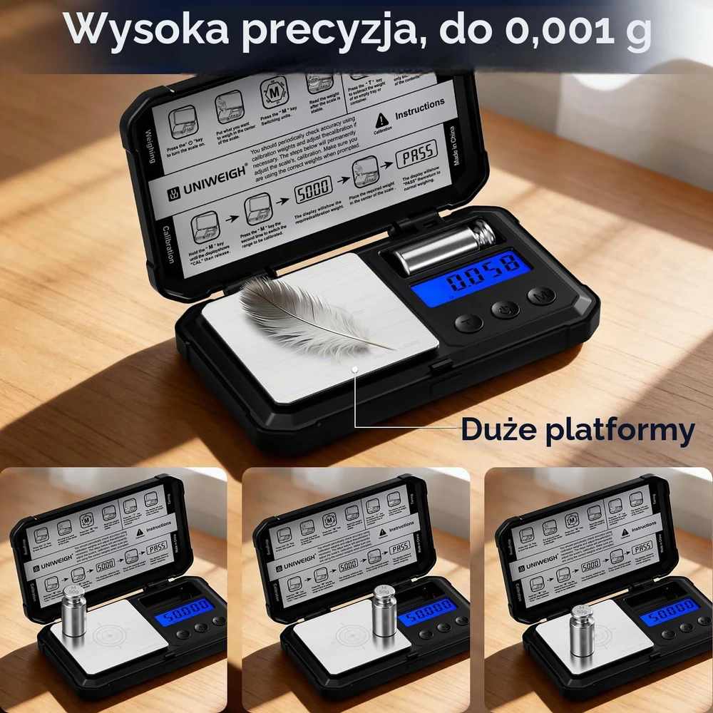 UNIWEIGH miligraminės svarstyklės 50 g, 0,001 g tikslumas, LCD ekranas, UNI-1834-BL50