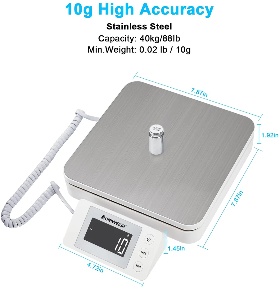 UNIWEIGH siuntinių svarstyklės su LCD ekranu, tara, 88 lb apkrova ir 0,1 oz tikslumu UNI-SK4