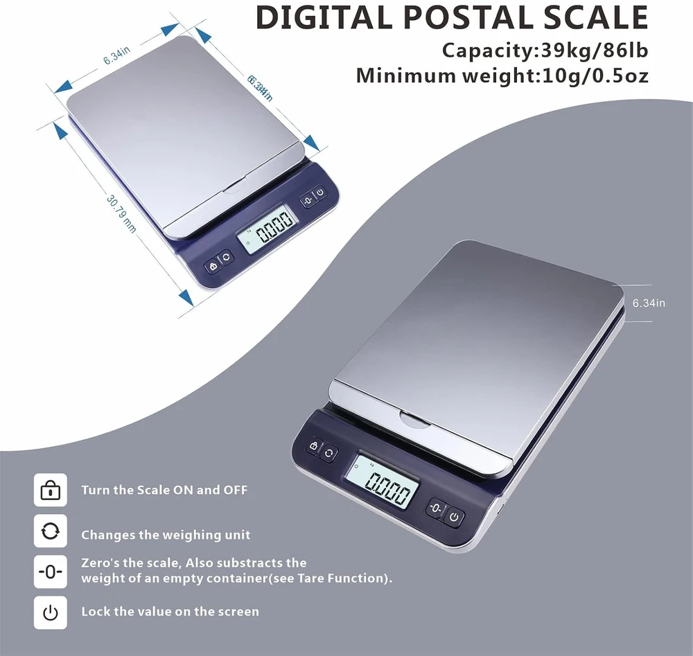 UNIWEIGH siuntų svarstyklės iki 39 kg su taros ir svorio fiksavimo funkcijomis UW-QP-S7-Mėlyna
