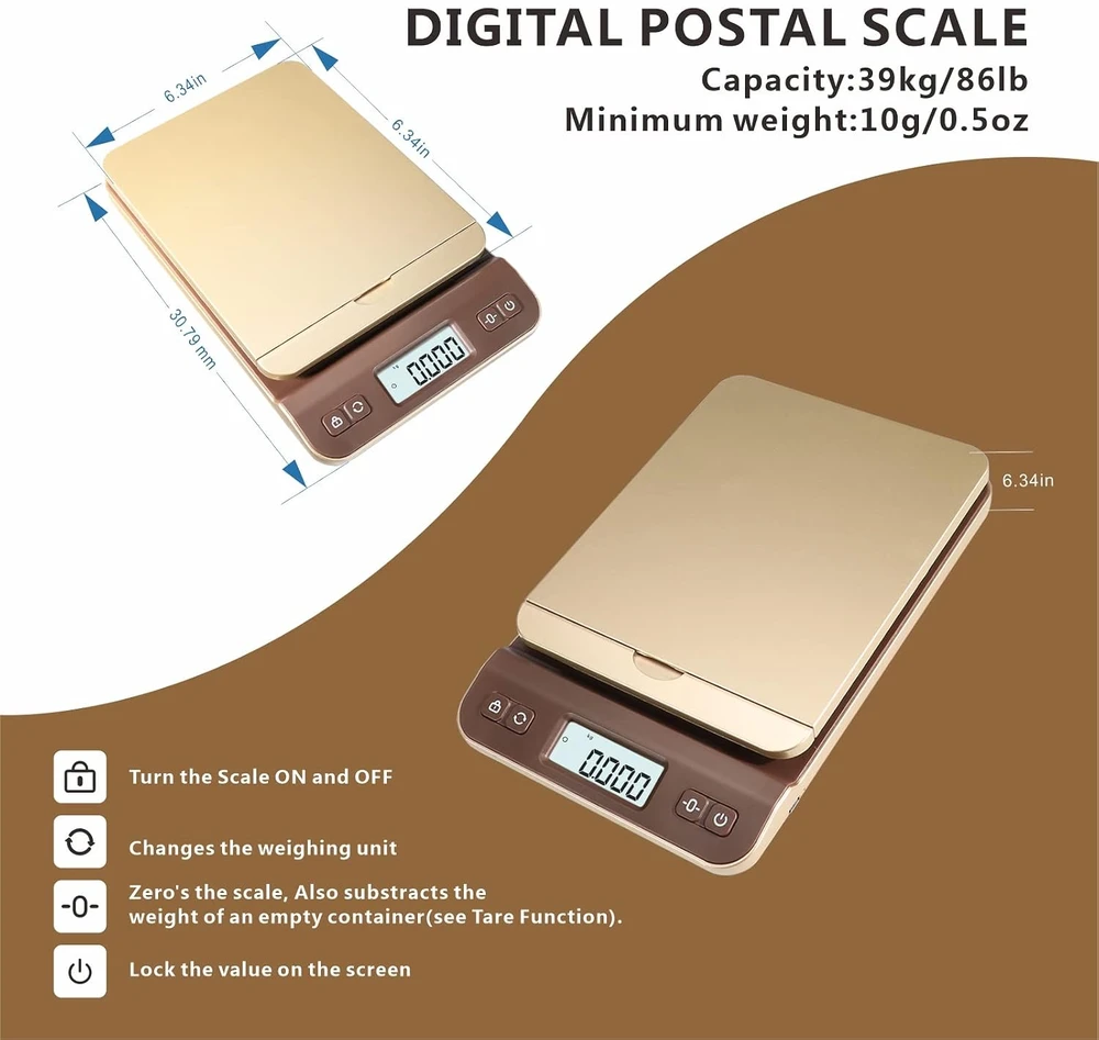 UNIWEIGH skaitmeninės pašto svarstyklės iki 40 kg, 5 g tikslumo, UW-QP-S7-Gold