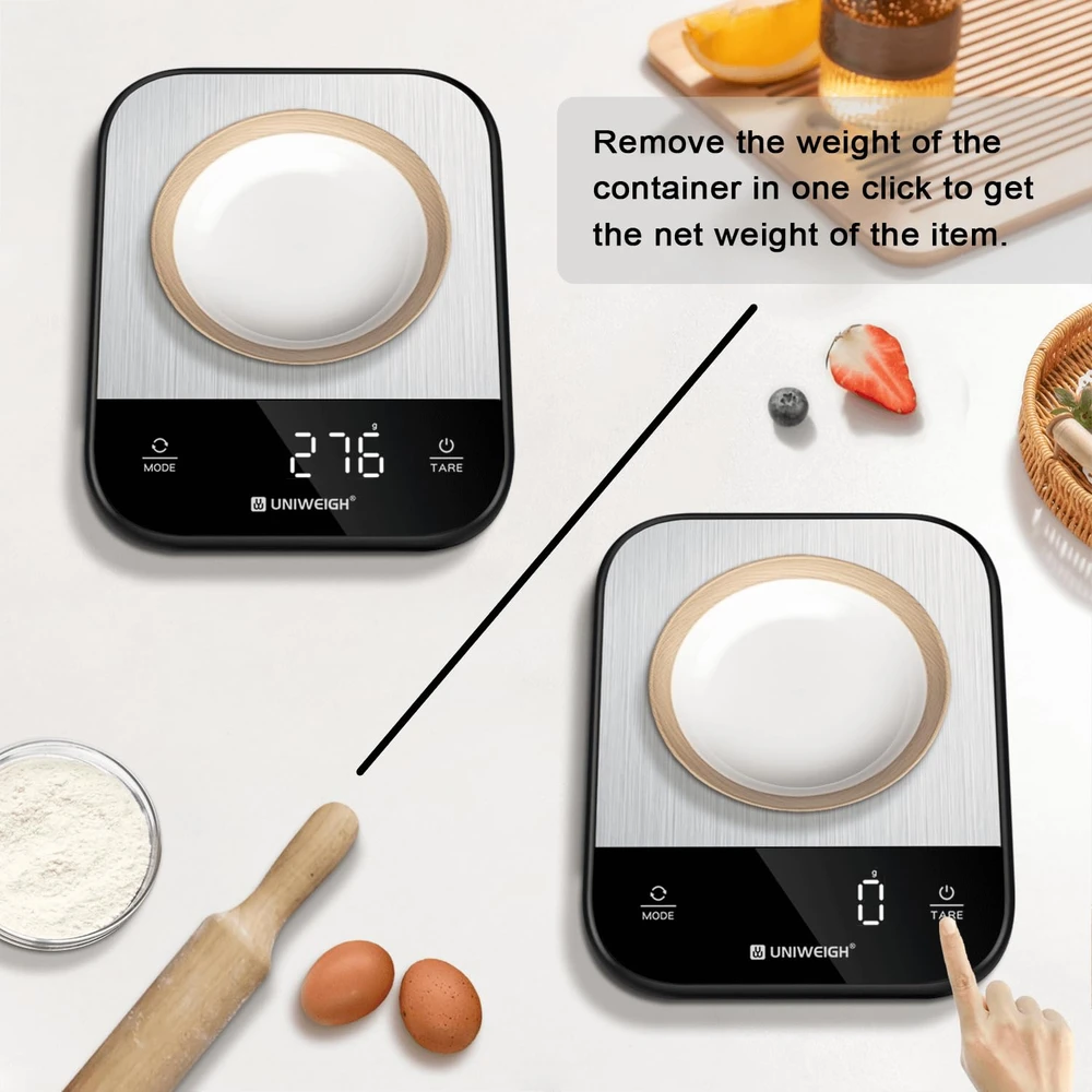 UNIWEIGH skaitmeninės virtuvinės svarstyklės su LED ekranu, 5kg, UNI-K2018