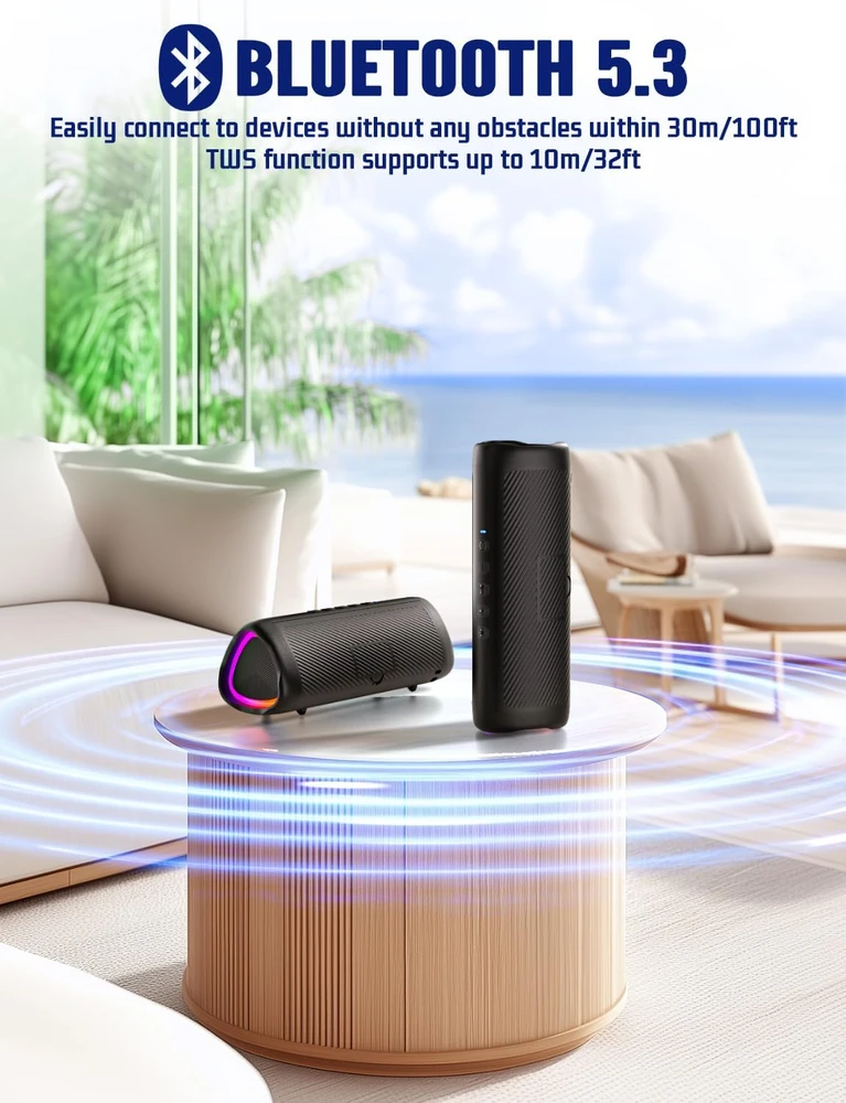UOHHBOE nešiojama Bluetooth kolonėlė 30 W, IPX5, 24 val. veikimo, C27C