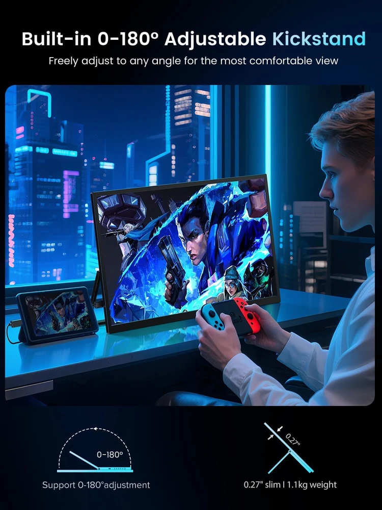 UPERFECT nešiojamasis žaidimų monitorius 18,5 col. FHD IPS 120 Hz 1920 x 1080