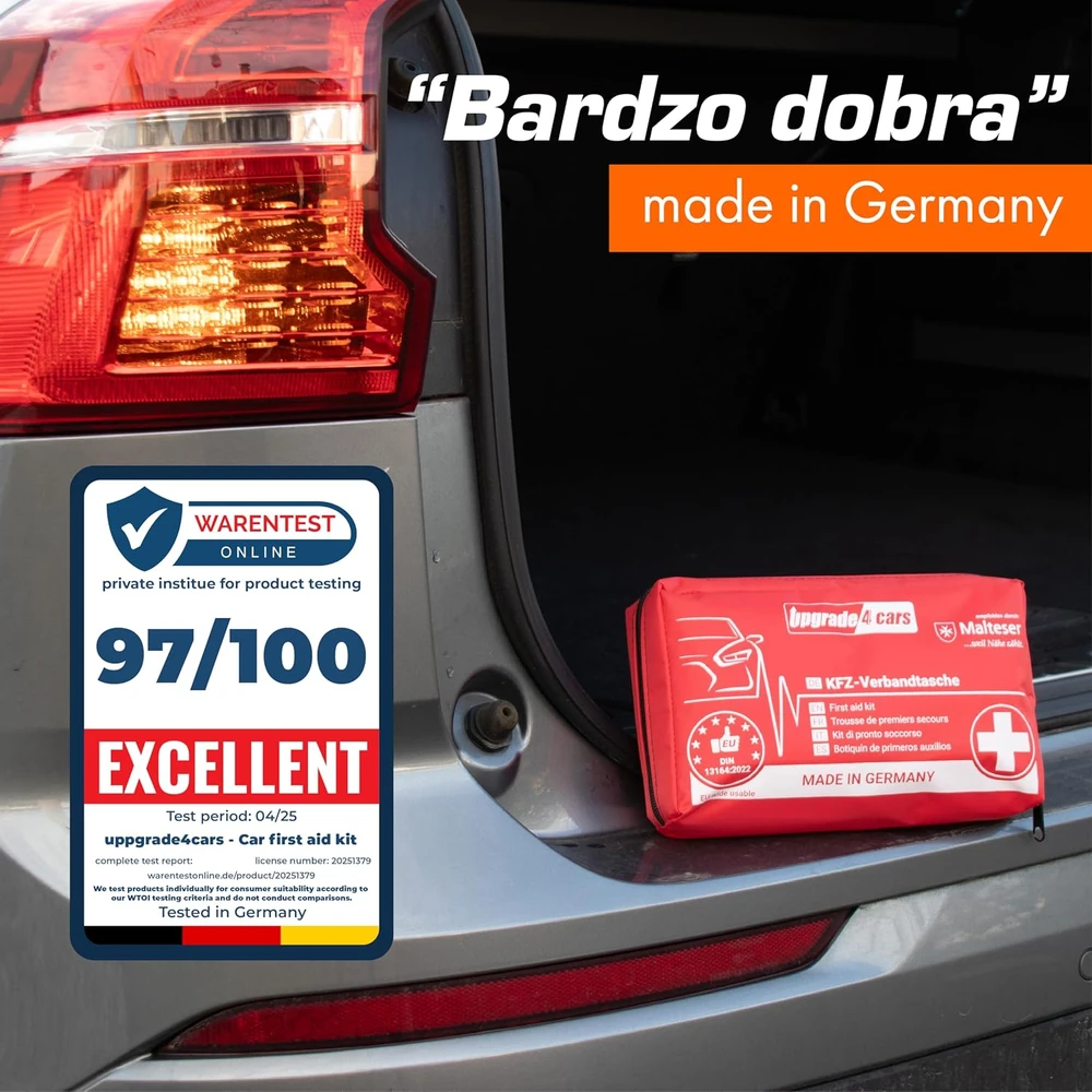 Upgrade4cars automobilinė pirmosios pagalbos vaistinėlė pagal DIN 13164:2022 EH1-raudona