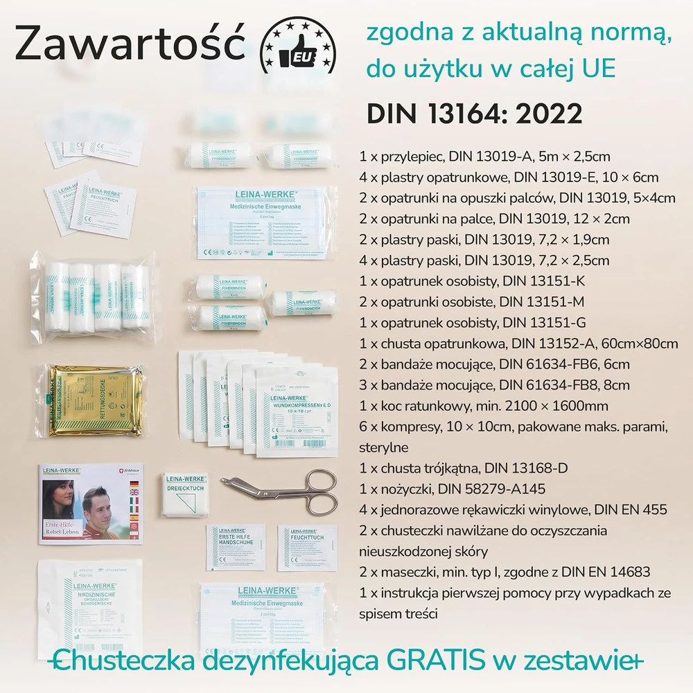 Upgrade4cars automobilinis pirmosios pagalbos rinkinys su trikampiu ir liemene DIN 13164:2022 EH7