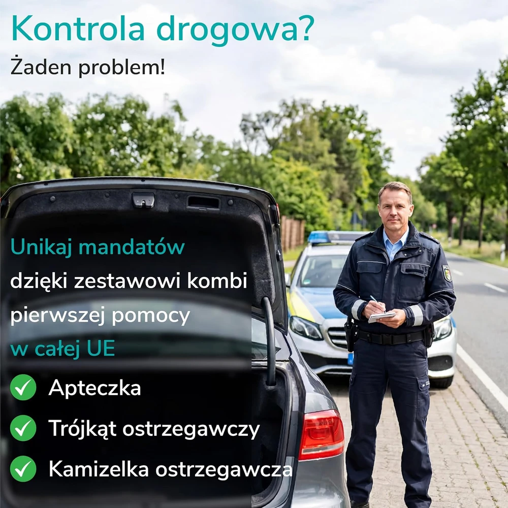 Upgrade4cars automobilinis pirmosios pagalbos rinkinys su trikampiu ir liemene DIN 13164:2022 EH7