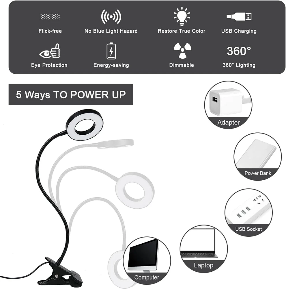 URAQT LED stalinė lempa su spaustuku, 48 LED, USB, 7 W, U4-TLH210325-FBA