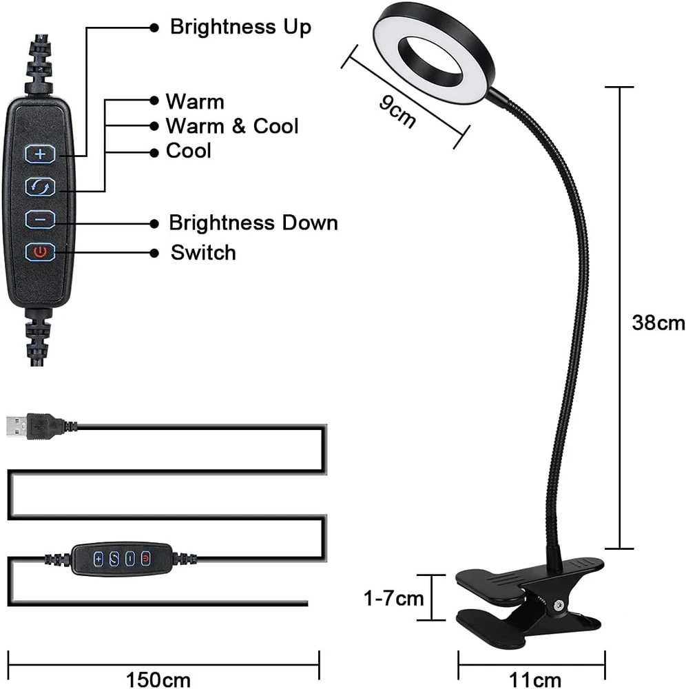URAQT LED stalinė lempa su spaustuku, 48 LED, USB, 7 W, U4-TLH210325-FBA