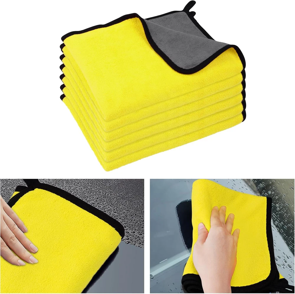URAQT mikropluošto šluostės automobiliui, 6 vnt., 30 x 40 cm, 500g/m², geltonos spalvos