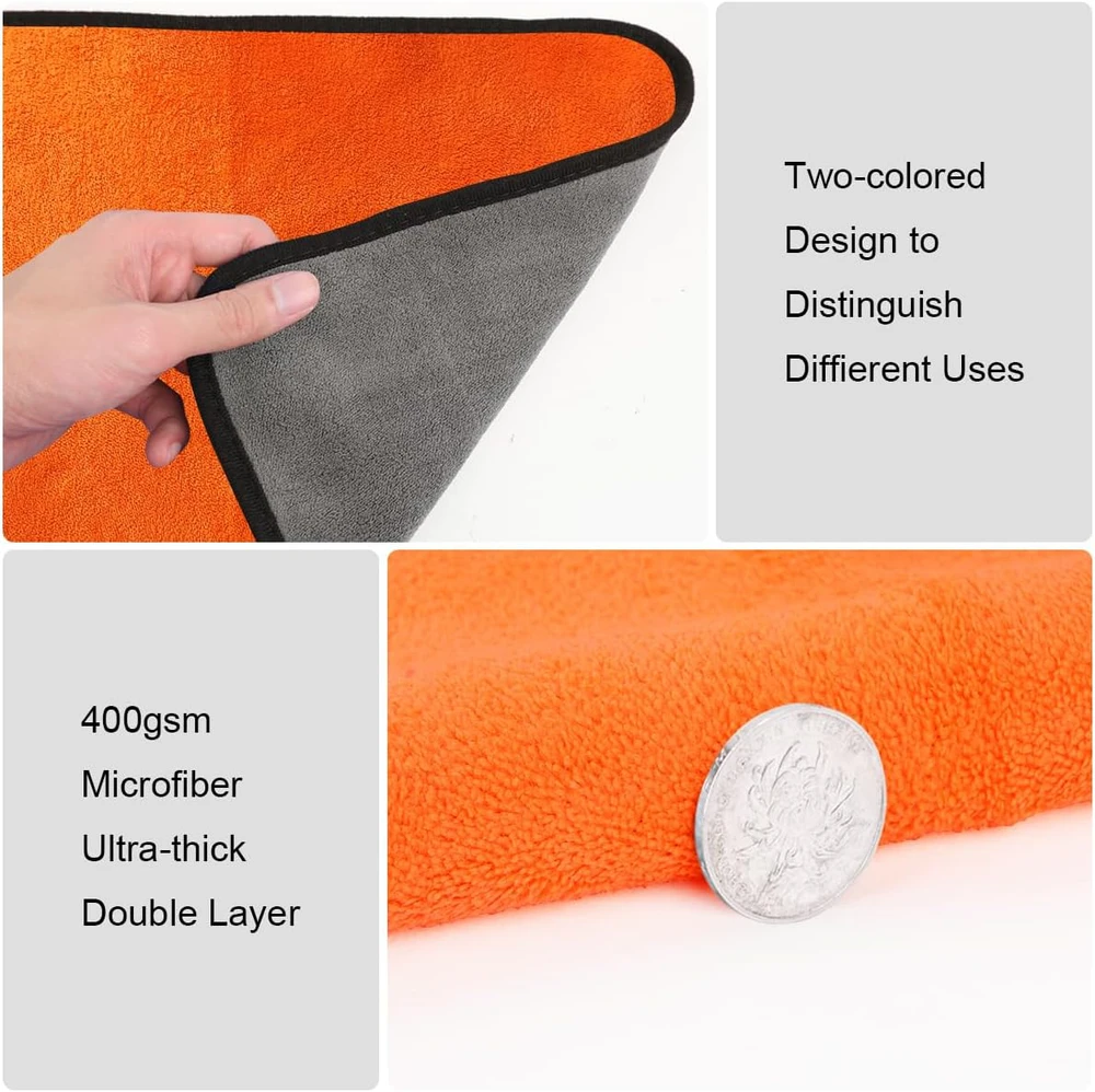 URAQT mikropluošto šluostės automobiliui ir namams, 6 vnt., 40x60 cm, 400g/m², oranžinės