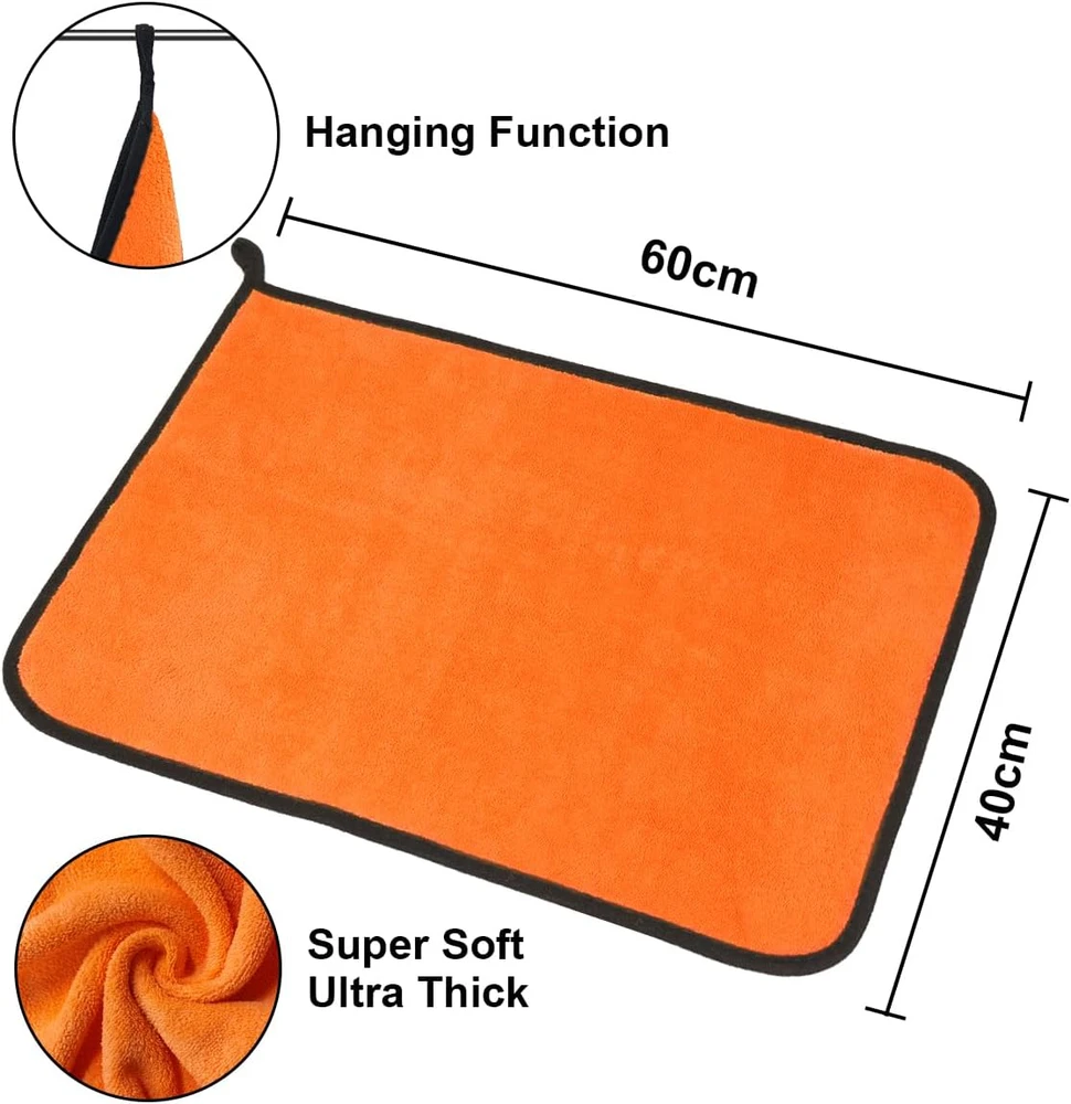 URAQT mikropluošto šluostės automobiliui ir namams, 6 vnt., 40x60 cm, 400g/m², oranžinės
