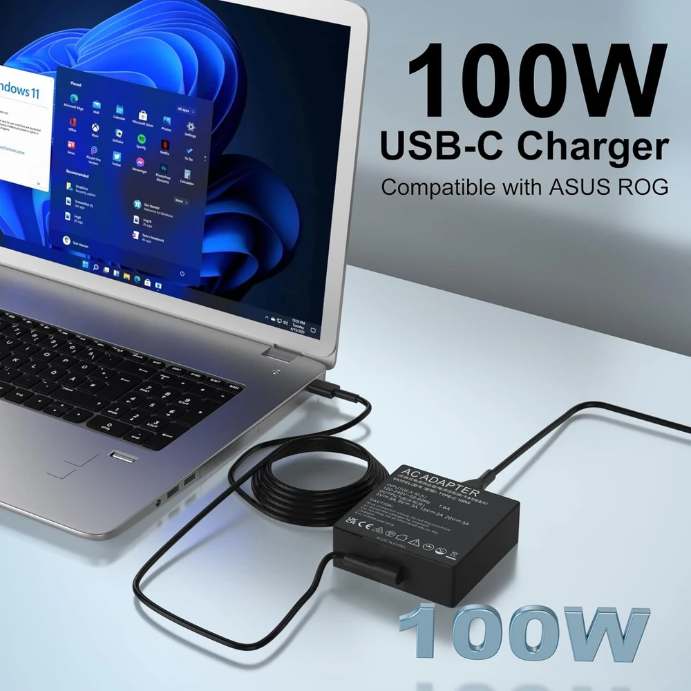USB-C nešiojamojo kompiuterio įkroviklis 100 W, PD, suderinamas su Asus ROG Ally, ZenBook, Vivobook