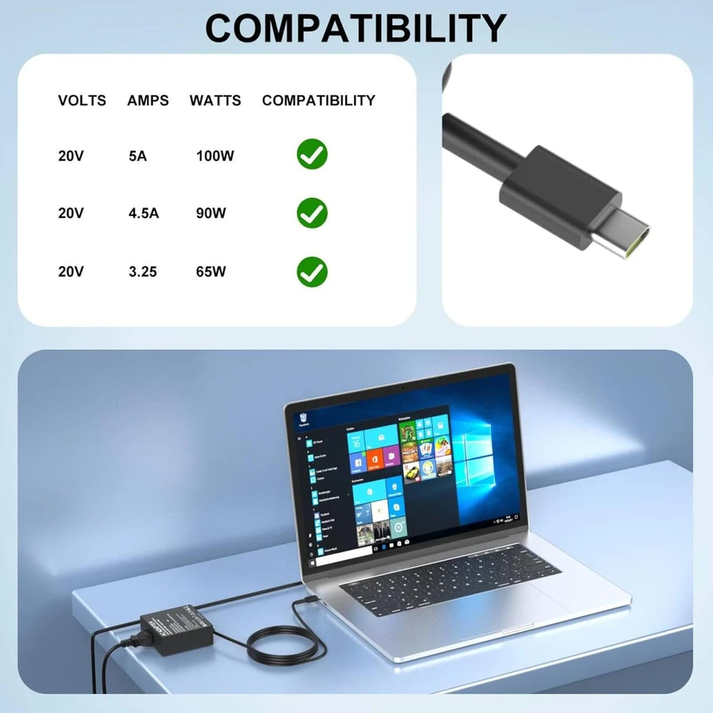 USB-C nešiojamojo kompiuterio įkroviklis 100 W, PD, suderinamas su Asus ROG Ally, ZenBook, Vivobook
