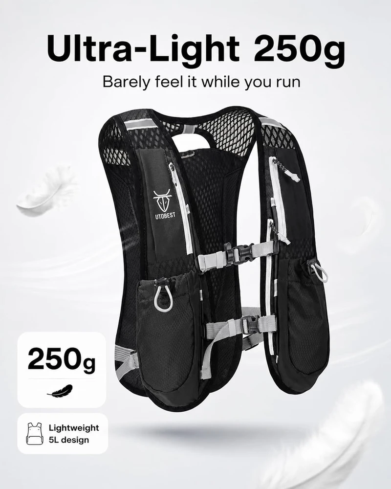 UTOBEST bėgimo kuprinė su hidracija, 5,5 l talpos, reguliuojama, itin lengva, nailonas