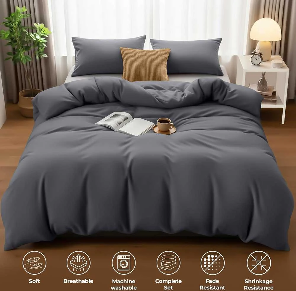 Utopia Bedding patalynės komplektas iš mikropluošto, 200 x 200 cm, 2 pagalvių užvalkalai, pilkas, EU0060
