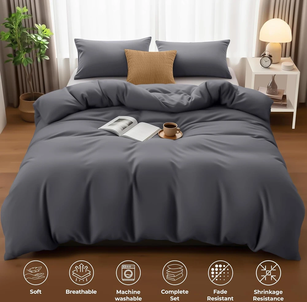 Utopia Bedding patalynės komplektas iš mikropluošto, 200 x 200 cm, 2 pagalvių užvalkalai, pilkas, EU0060