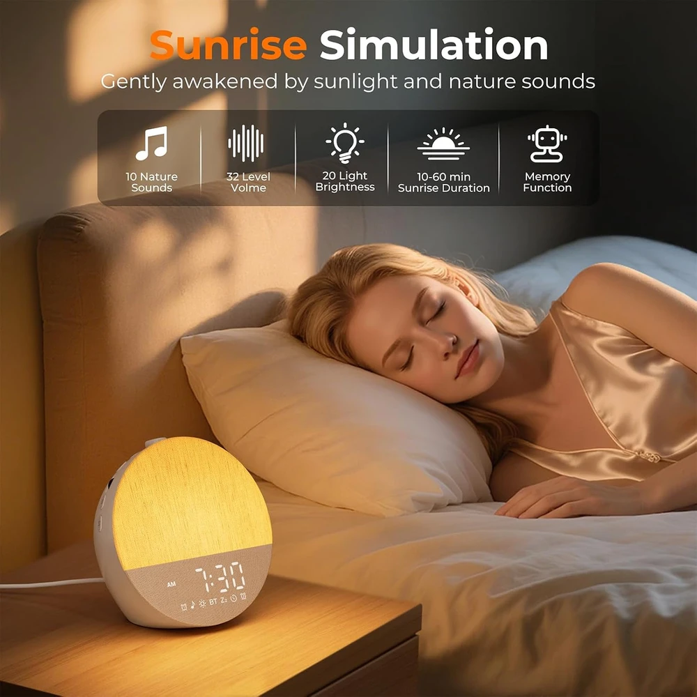 Uwithm šviesinis žadintuvas su saulėtekio simuliacija, Bluetooth ir 30 garsų ASASG54