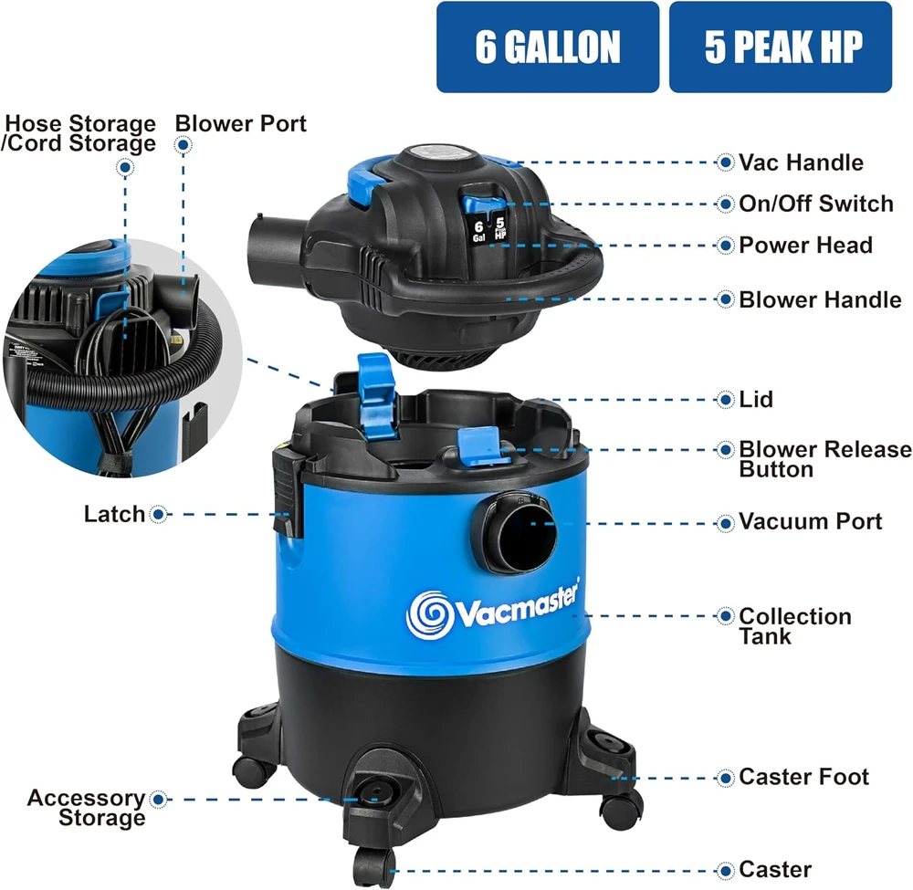 Vacmaster šlapio ir sauso valymo dulkių siurblys 1200 W, 23 l su pūtimo funkcija VBVB1223PF 03