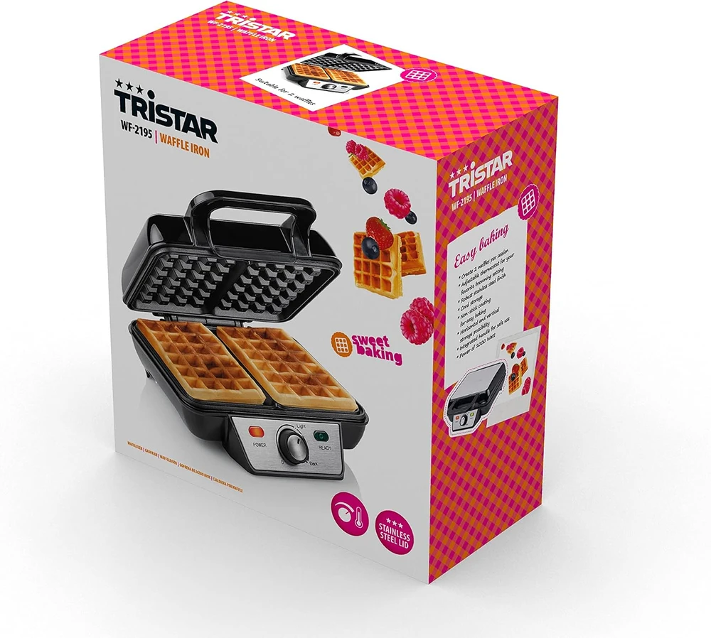 Tristar | Vaflinė | WF-2195 | 1000 W | Number of pastry 2 | Belgium | Juodas